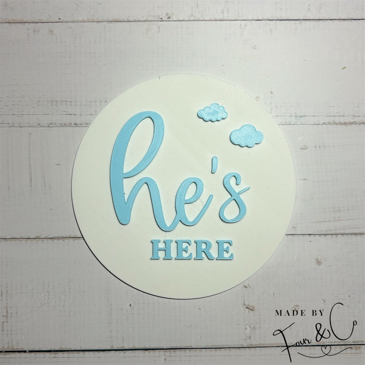 Baby Announcement Disc | He's Here / She's Here Birth Plaque