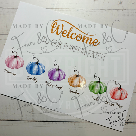 Personalised Pumpkin Patch Family Print | Custom Family Autumn Wall Art