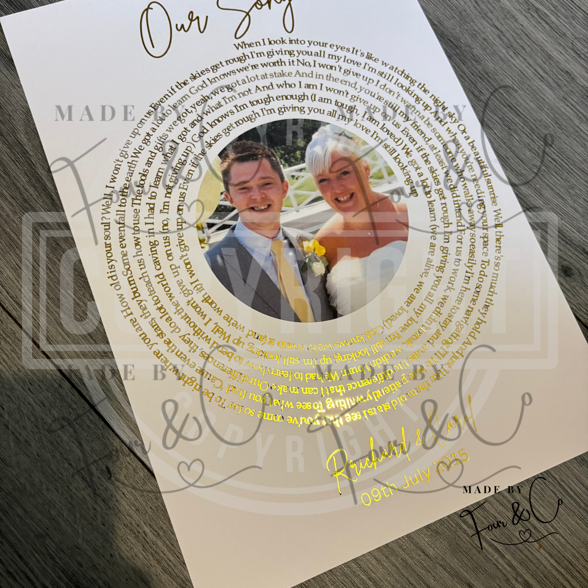 Personalised Foil Song Lyrics Print | Custom Photo & Song Keepsake